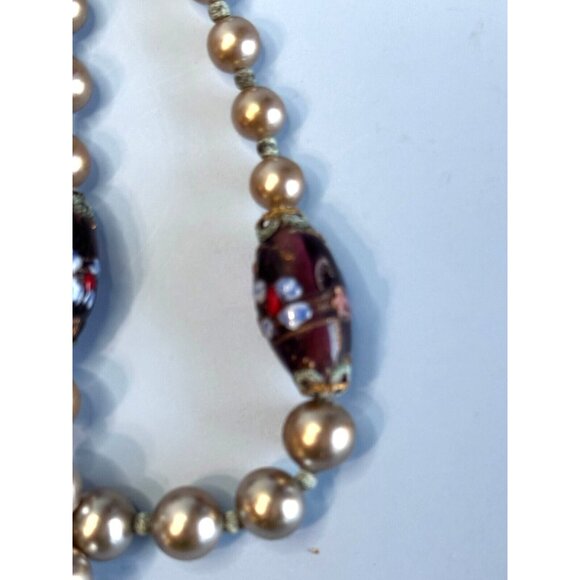 Vintage Japan Cultured Pearl Necklace With Glass Lampwork Beads 16" Elegant Jewe - Picture 10 of 11